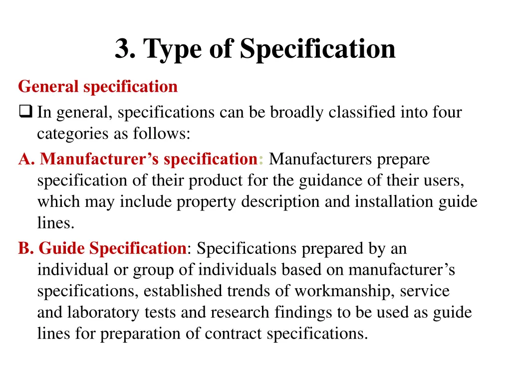 3 type of specification