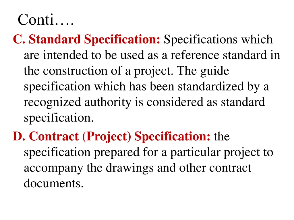 conti c standard specification specifications