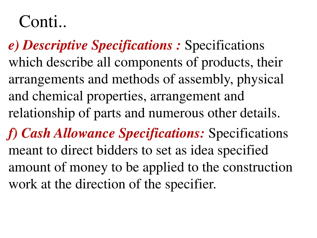 conti e descriptive specifications specifications