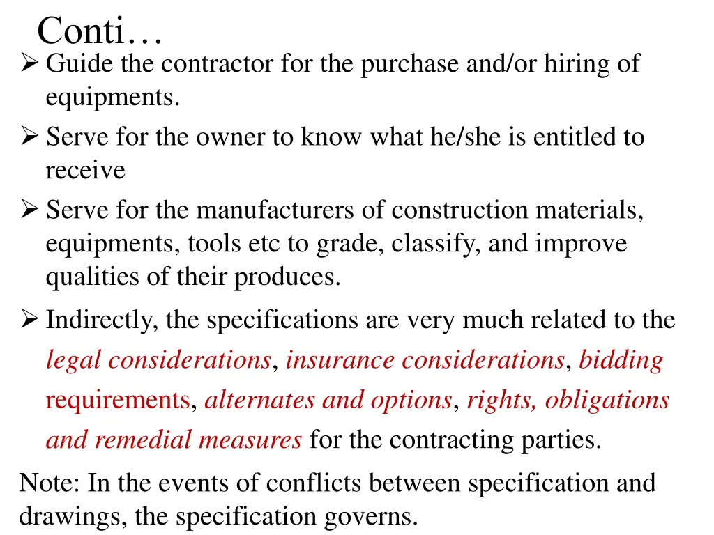 conti guide the contractor for the purchase