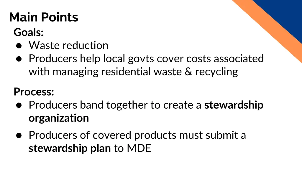 main points goals waste reduction producers help