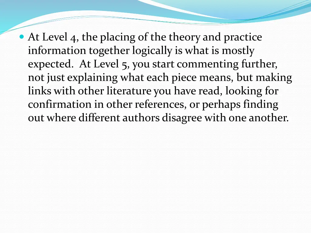 at level 4 the placing of the theory and practice