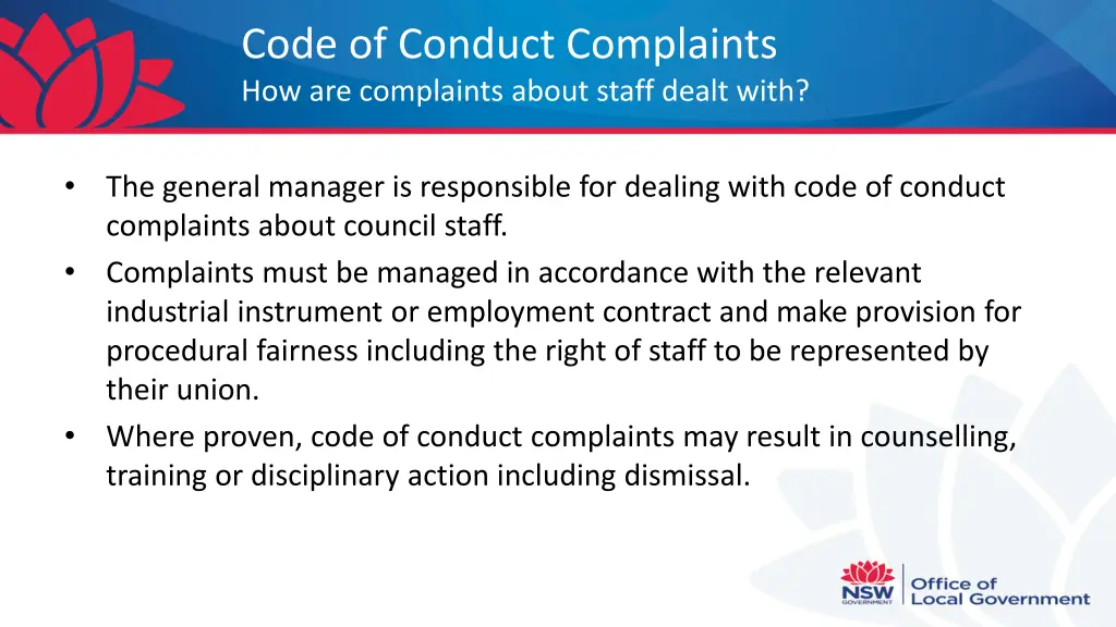 code of conduct complaints how are complaints