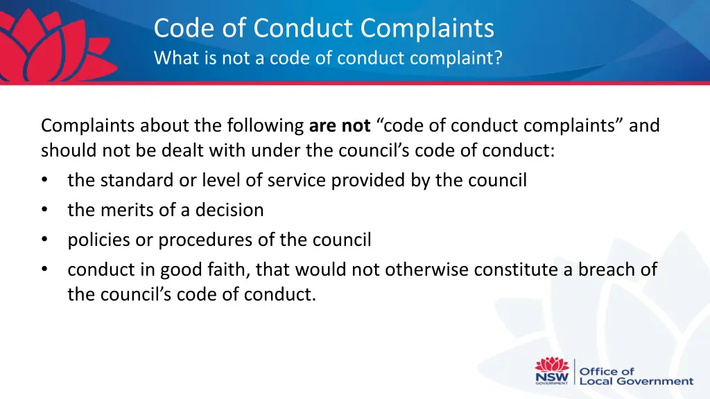 code of conduct complaints what is not a code