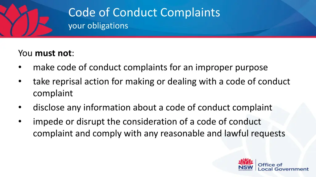 code of conduct complaints your obligations