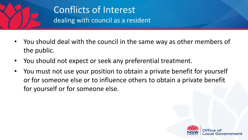 conflicts of interest dealing with council