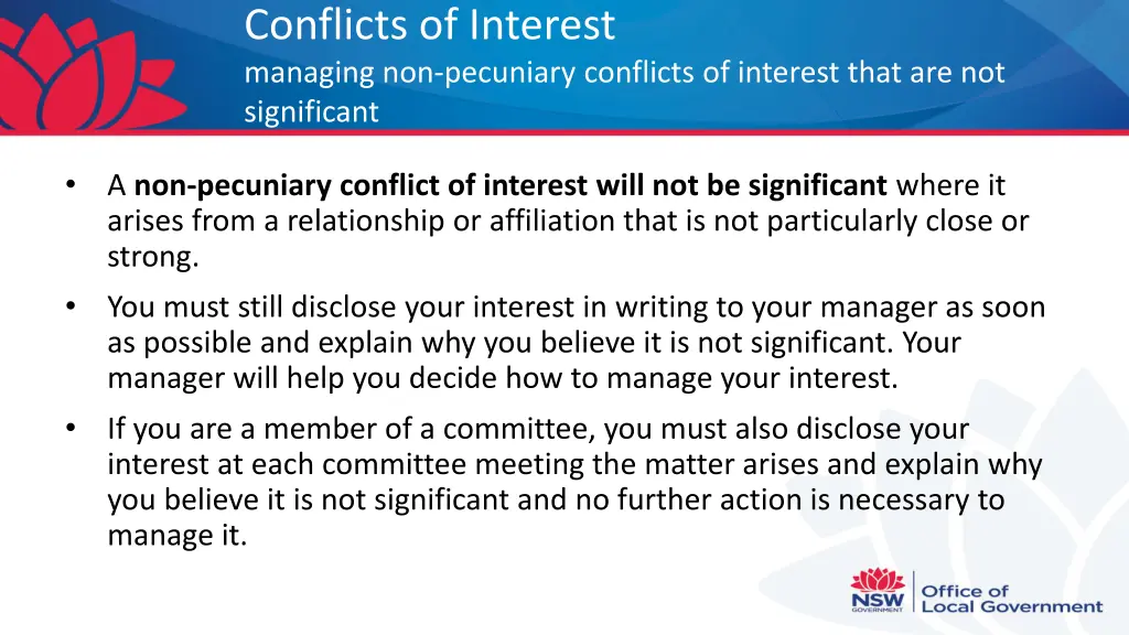 conflicts of interest managing non pecuniary