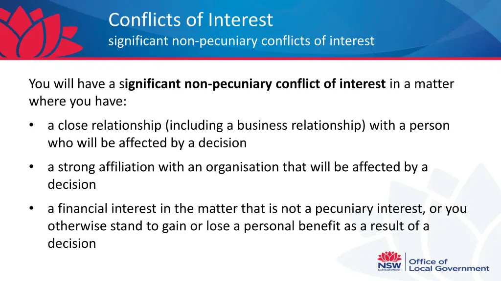 conflicts of interest significant non pecuniary