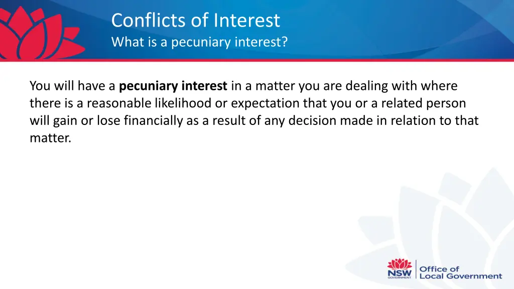 conflicts of interest what is a pecuniary interest