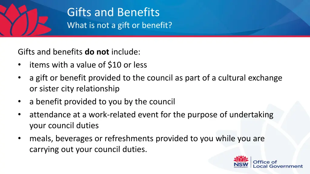 gifts and benefits what is not a gift or benefit