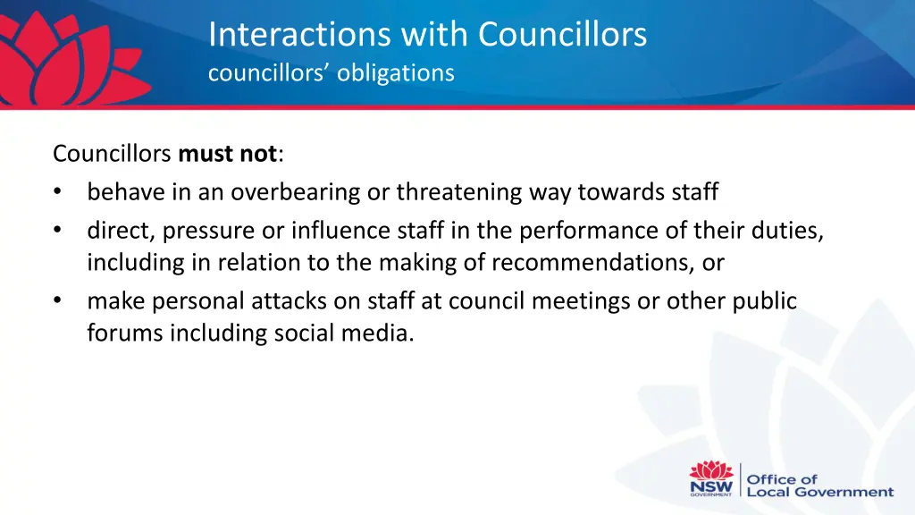 interactions with councillors councillors