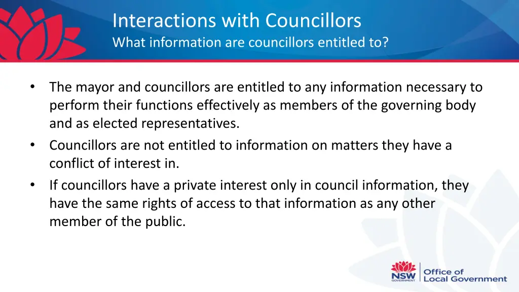 interactions with councillors what information