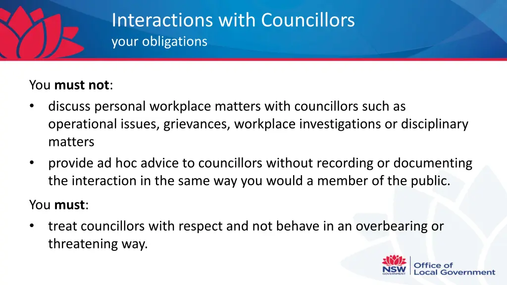 interactions with councillors your obligations