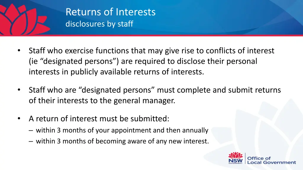 returns of interests disclosures by staff