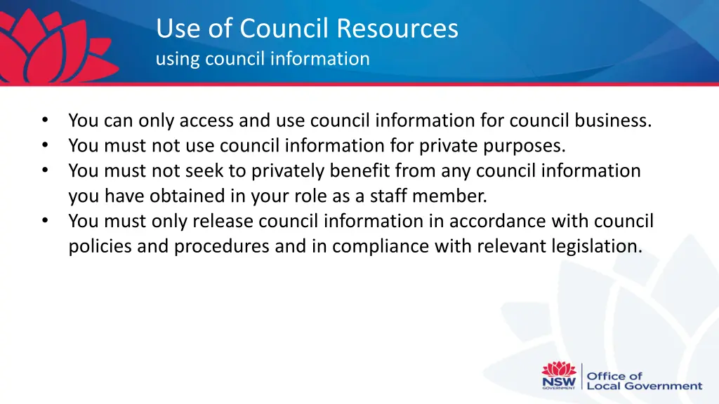 use of council resources using council information