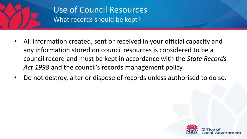 use of council resources what records should