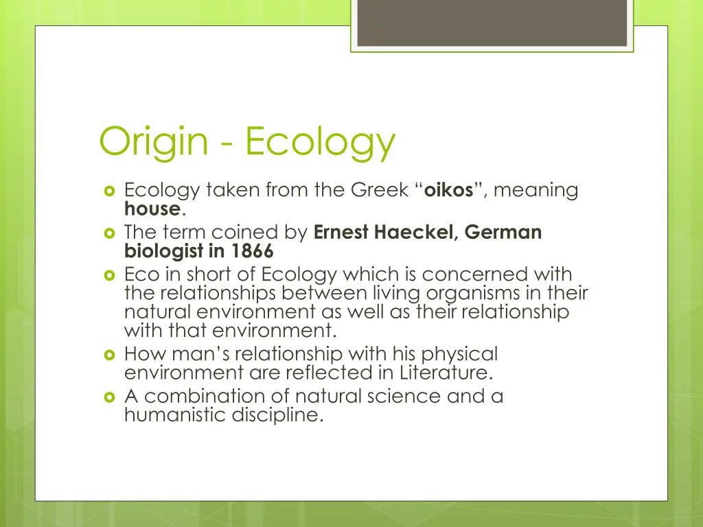 origin ecology