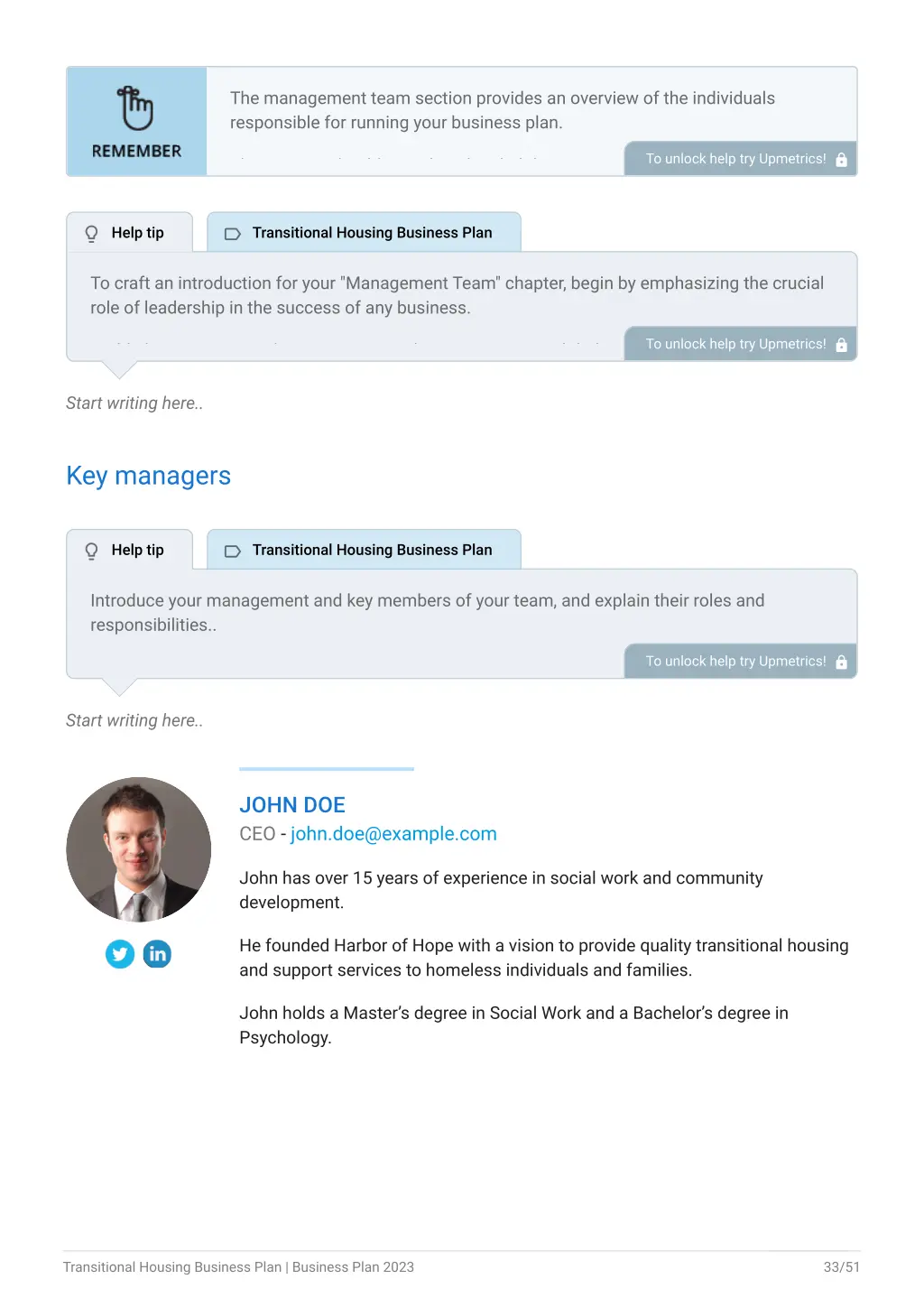 the management team section provides an overview