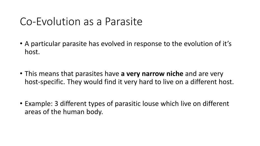 co evolution as a parasite