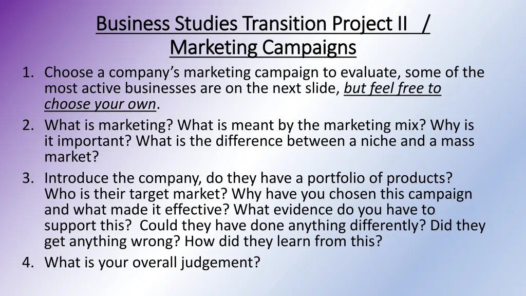 business studies transition project ii business