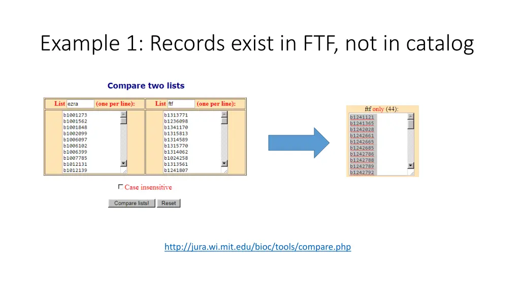 example 1 records exist in ftf not in catalog 2