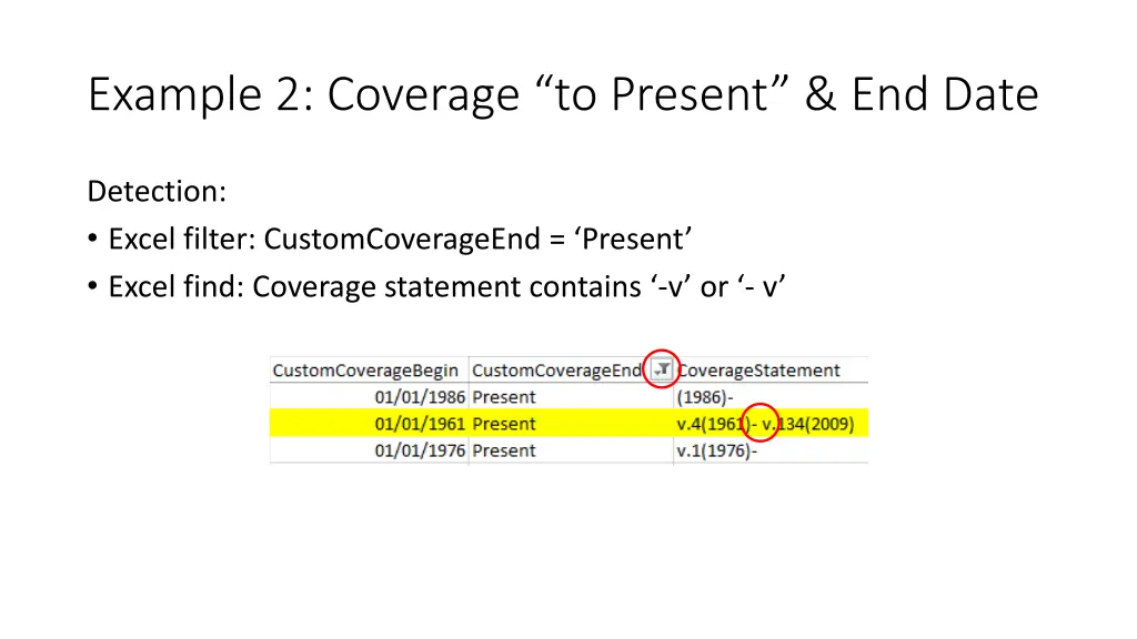 example 2 coverage to present end date 1