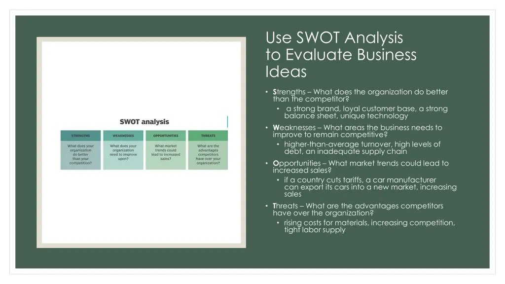 use swot analysis to evaluate business ideas