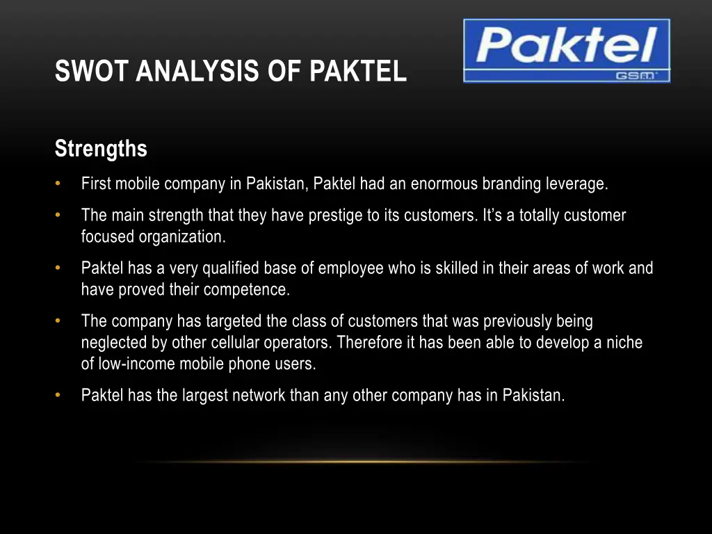 swot analysis of paktel