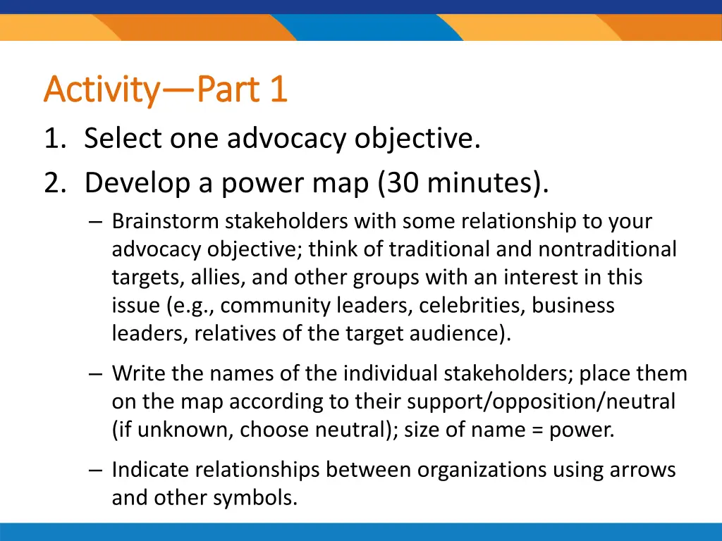 activity activity 1 select one advocacy objective