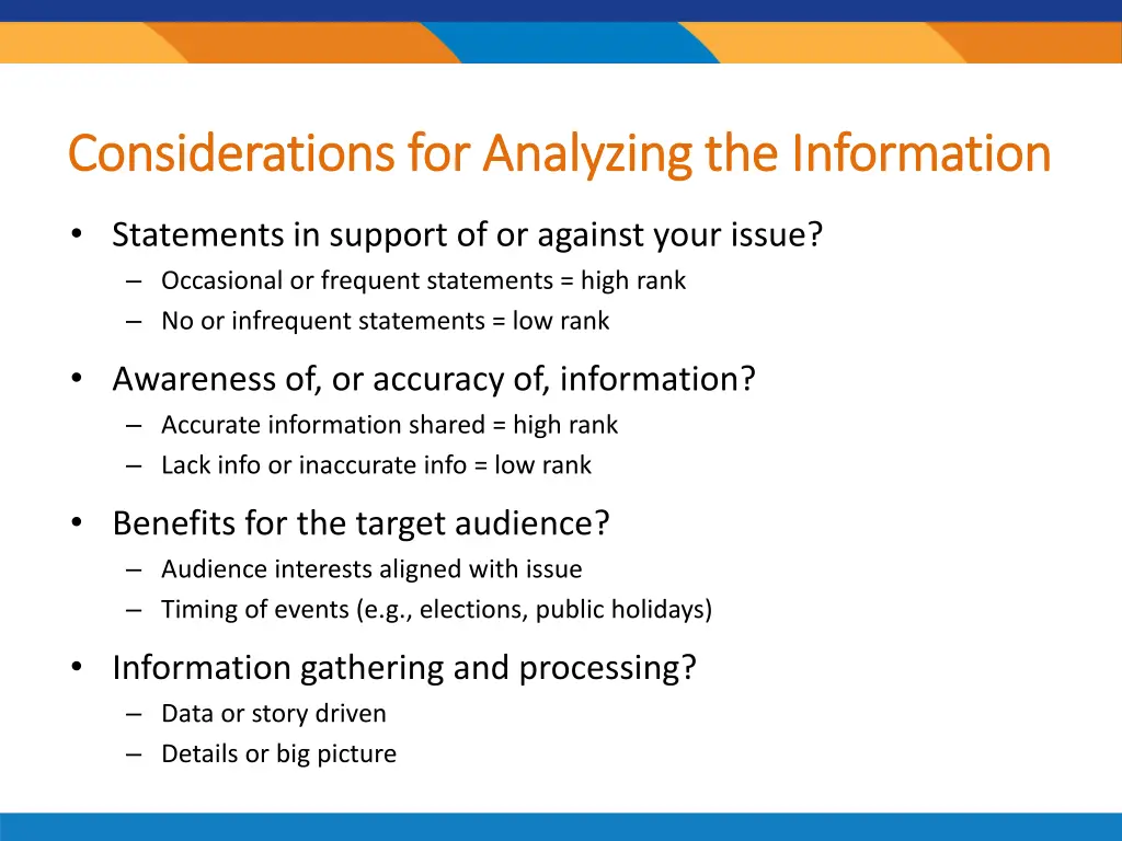 considerations for analyzing the information