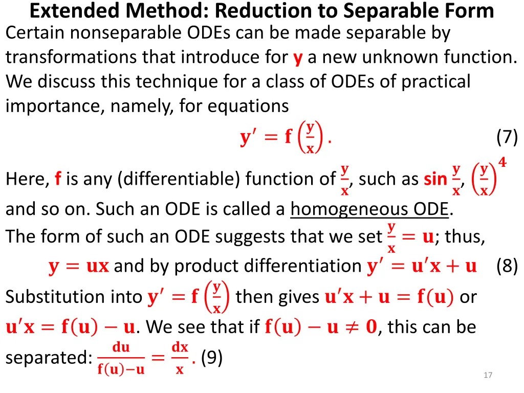 extended method reduction to separable form