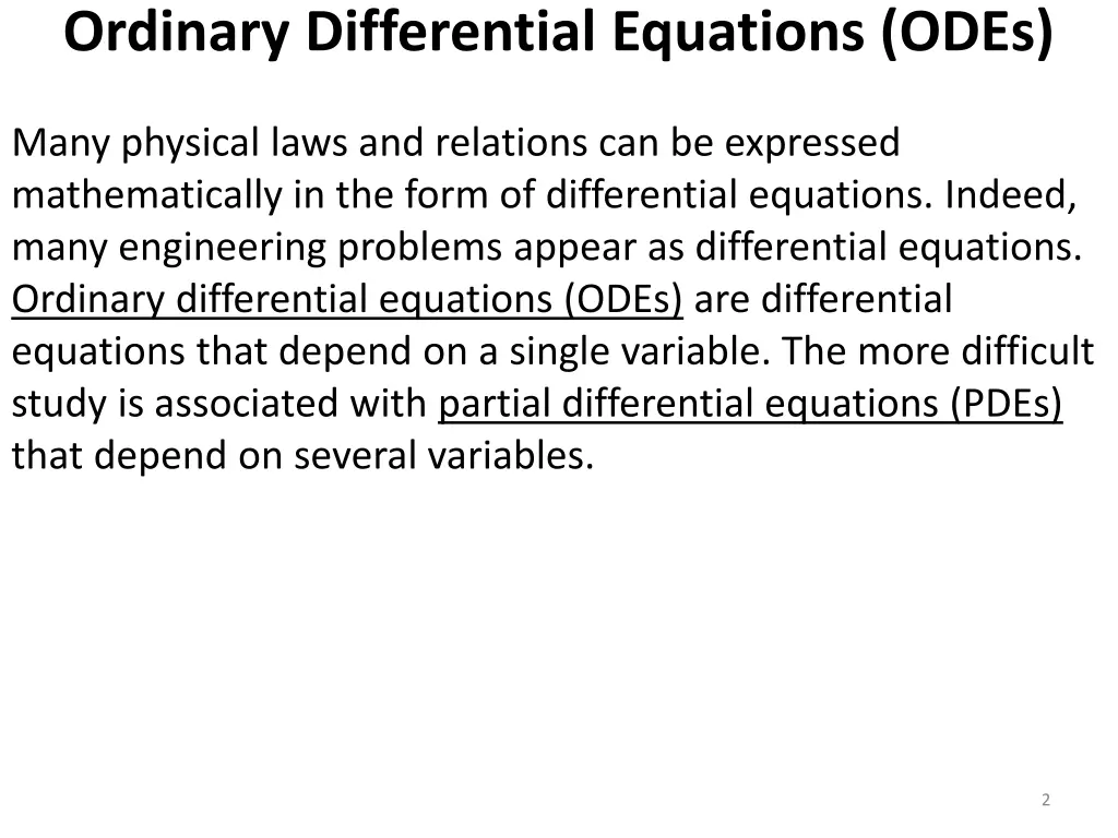 ordinary differential equations odes