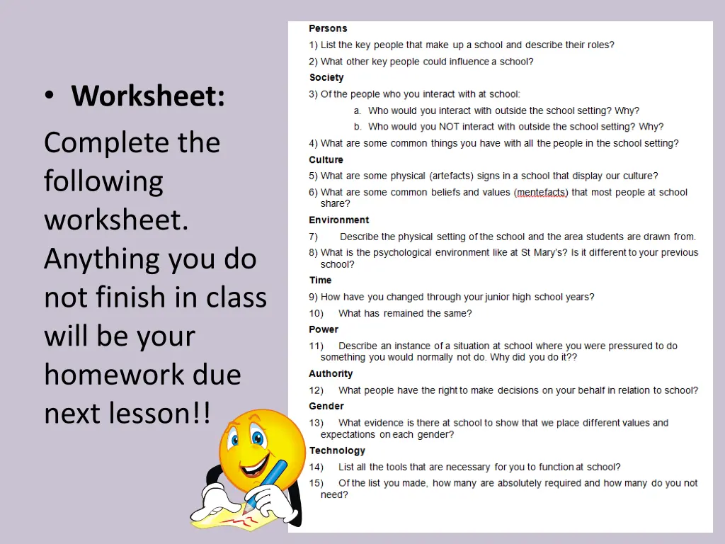 worksheet complete the following worksheet