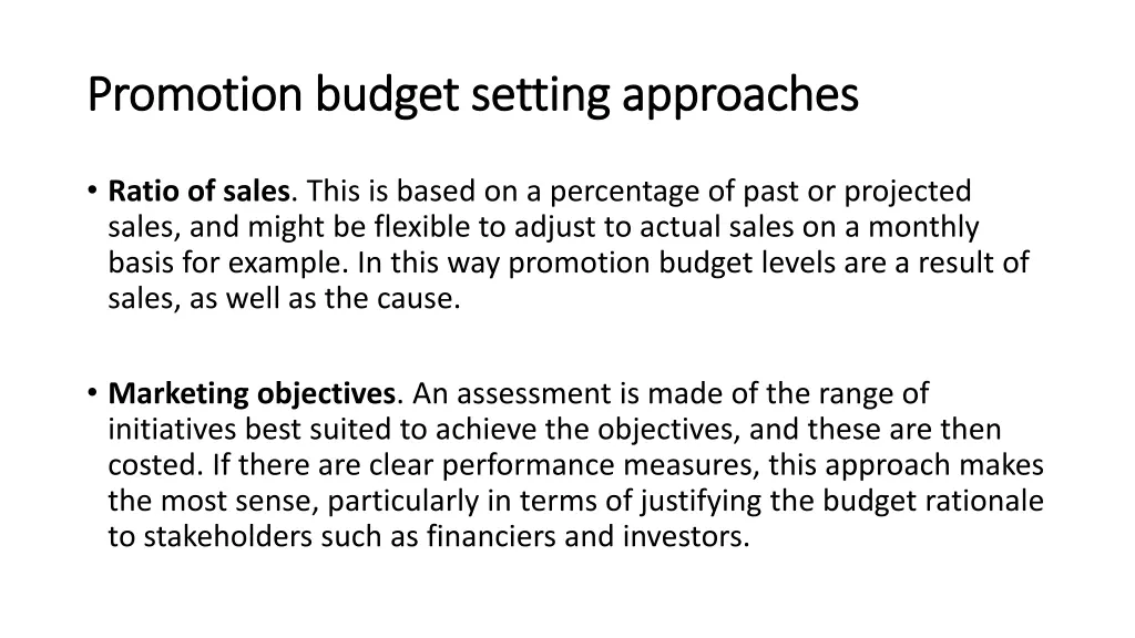 promotion budget setting approaches promotion 1