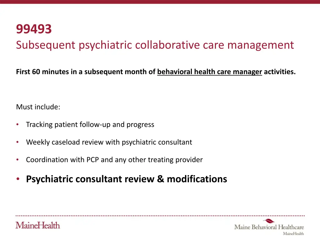 99493 subsequent psychiatric collaborative care