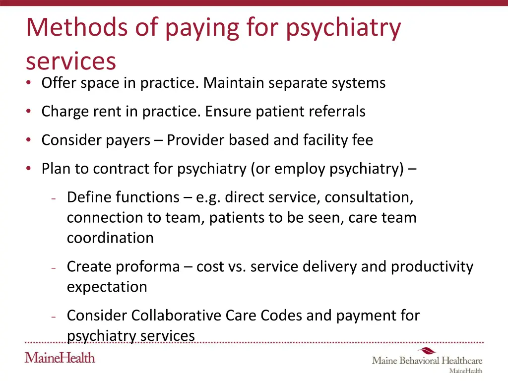 methods of paying for psychiatry services offer