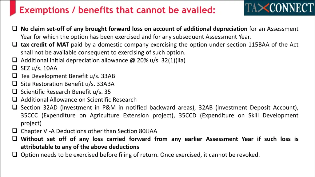 exemptions benefits that cannot be availed