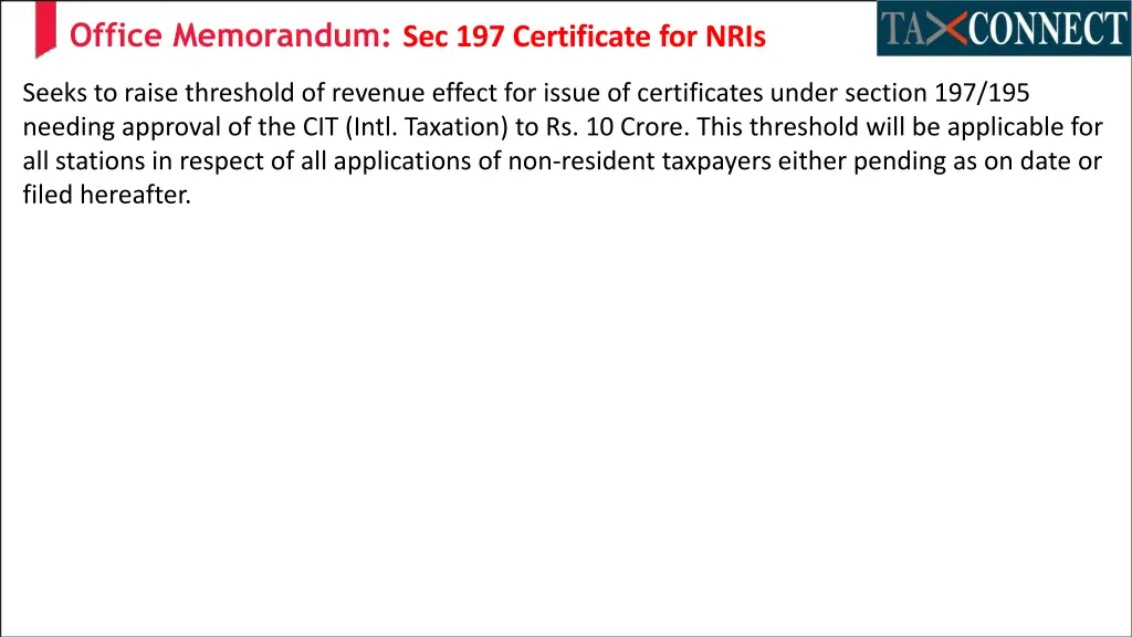 office memorandum sec 197 certificate for nris