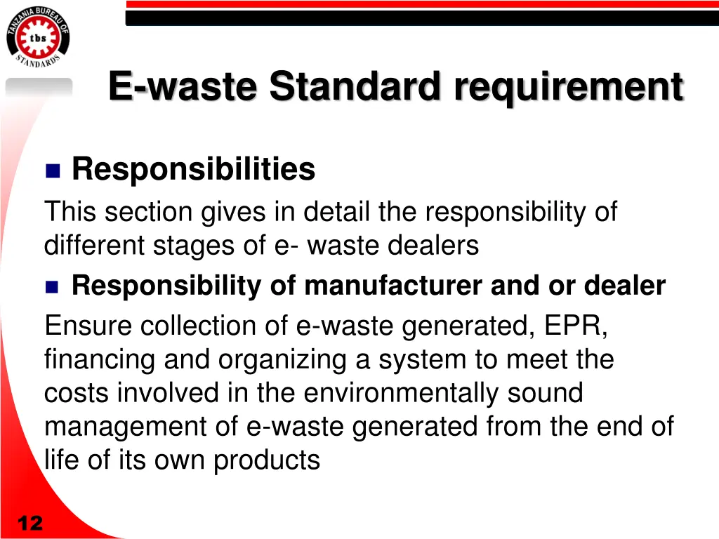 e waste standard requirement 1