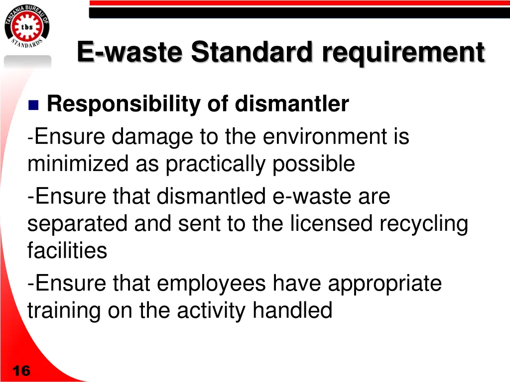 e waste standard requirement 5