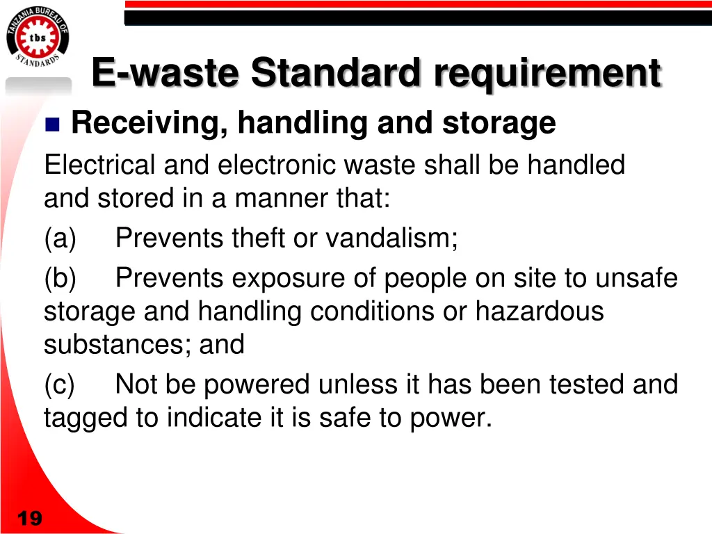 e waste standard requirement receiving handling