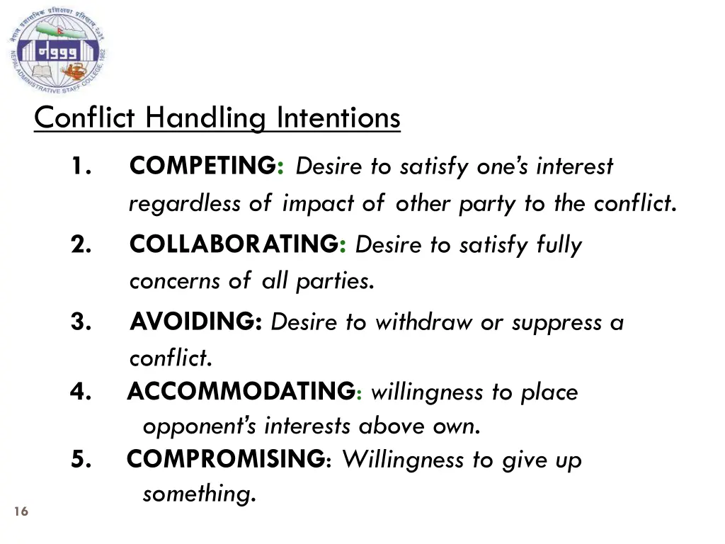 conflict handling intentions competing desire