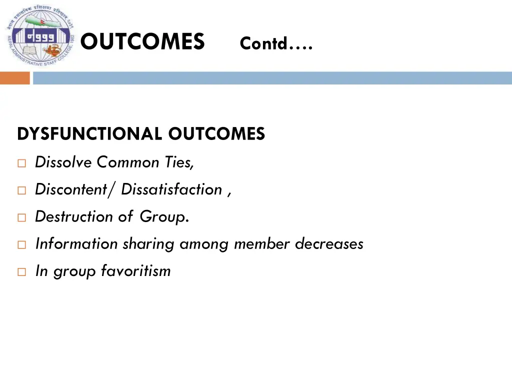 outcomes contd