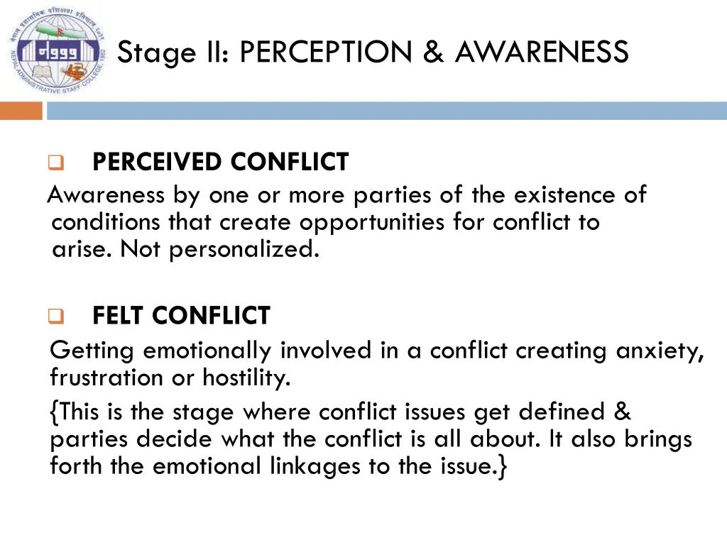 stage ii perception awareness