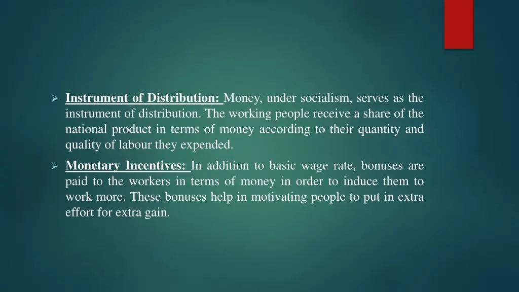 instrument of distribution money under socialism