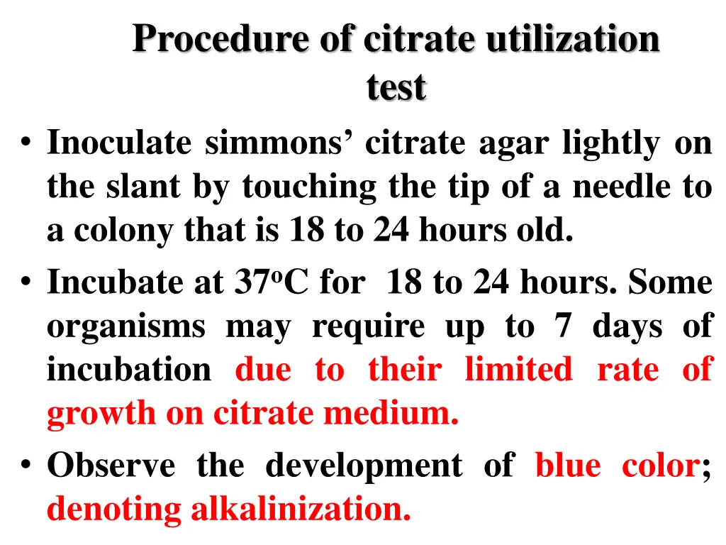 procedure of citrate utilization test inoculate