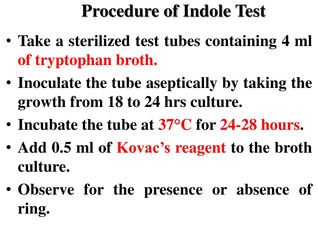 procedure of indole test