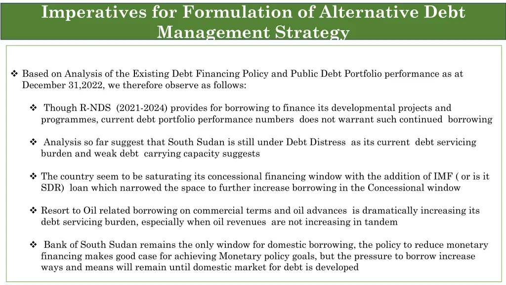 imperatives for formulation of alternative debt