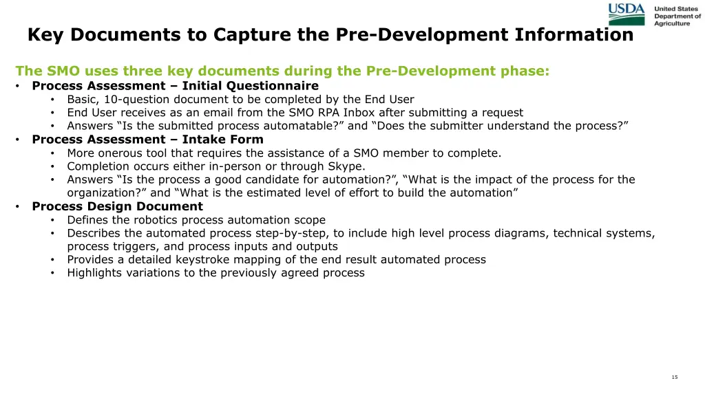 key documents to capture the pre development