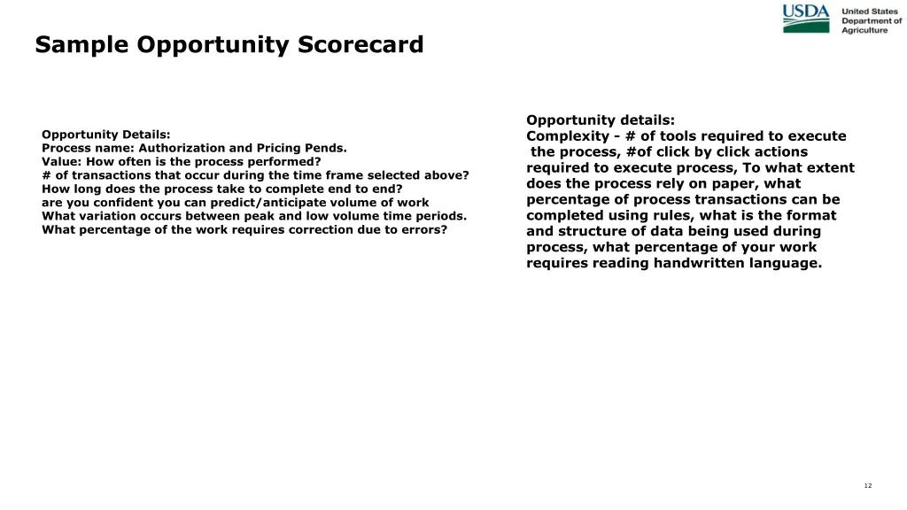 sample opportunity scorecard